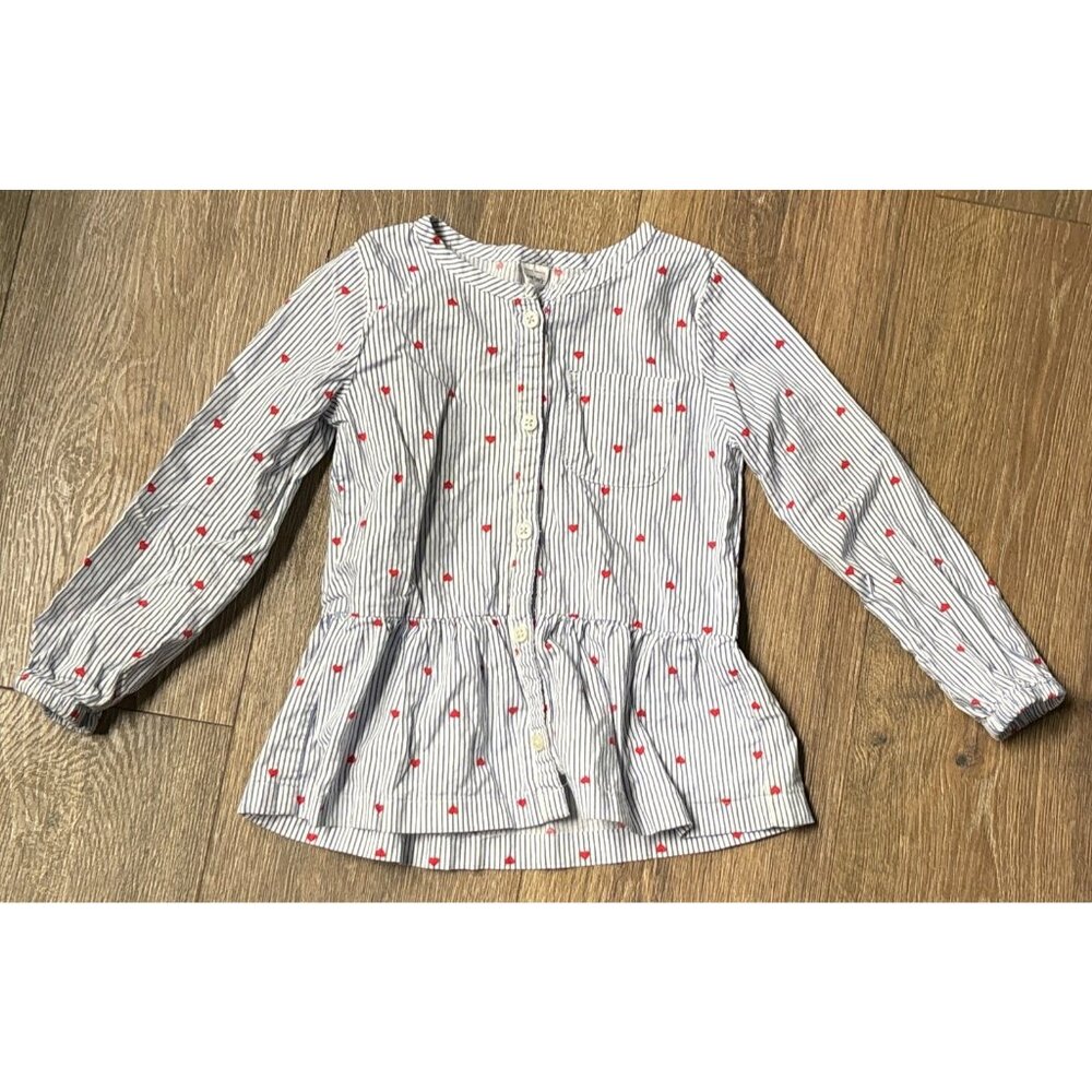 Carter’s Baby Girl Dress/Shirt Blue‎ white stripes red hearts, 4T valentine